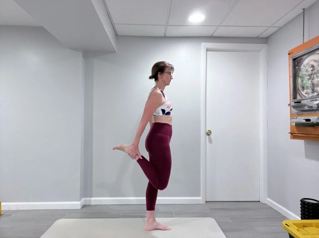Full Body Resistance Band Warm Up Exercises for Older Adults 5 quad stretch