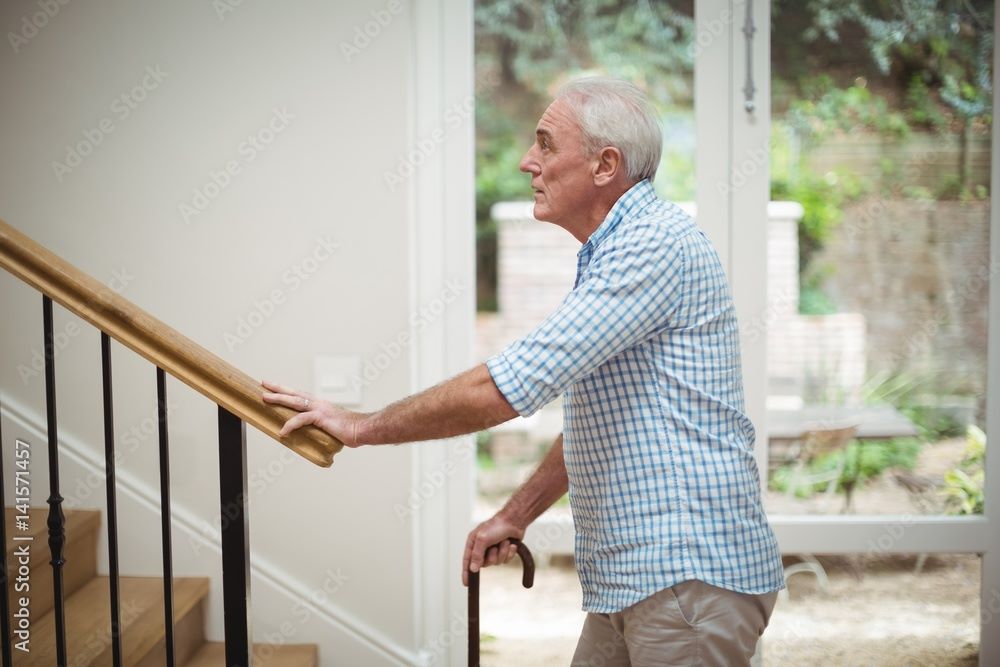 walking up stairs with cane